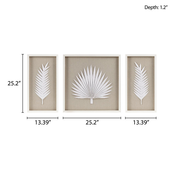 Madison Park Sabal Framed Rice Paper Palm Leaves 3-piece